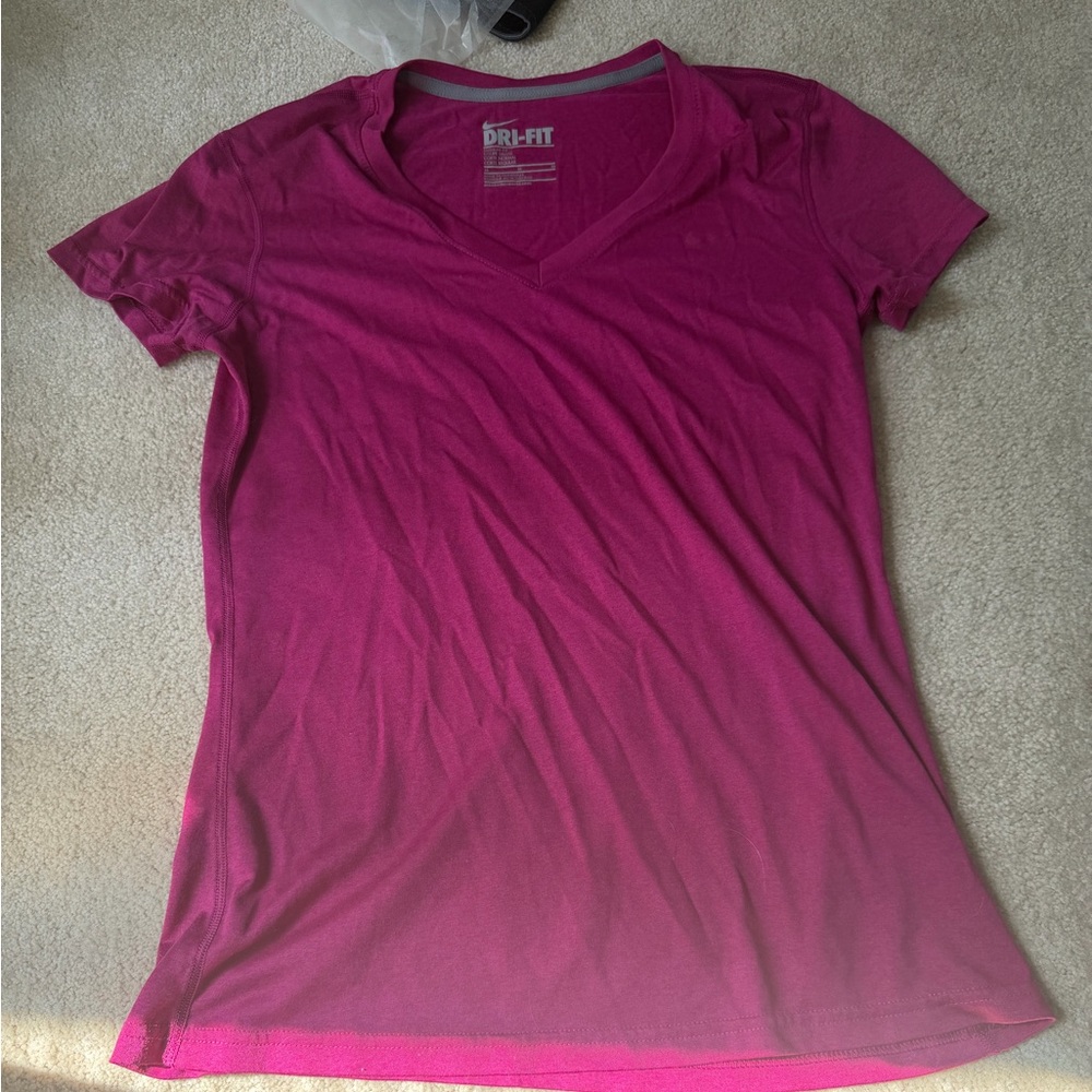 Nike Women's Magenta Dri-Fit V-Neck Tee